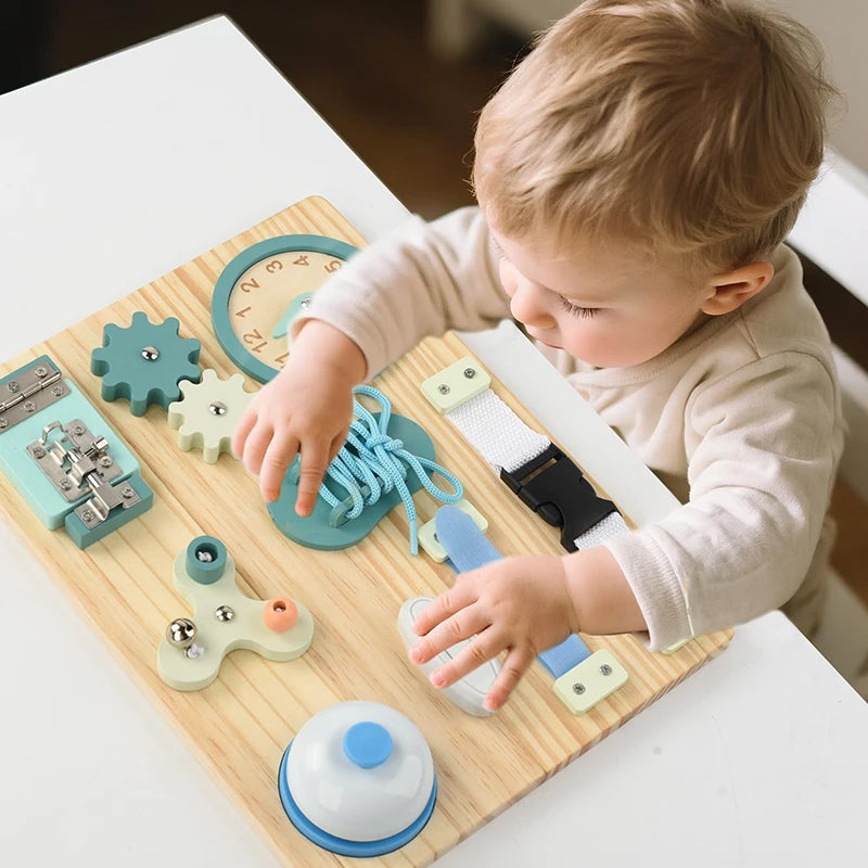 Montessori Busy Board for Toddlers Wooden Activity Sensory Board for Fine Motor Skills Travel Educational Learning Toys for Kid
