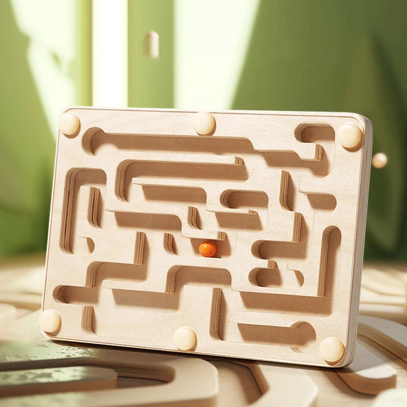Small Wooden Balance Bead Maze, Balancing Board Game, Focus Training Toy For Kids
