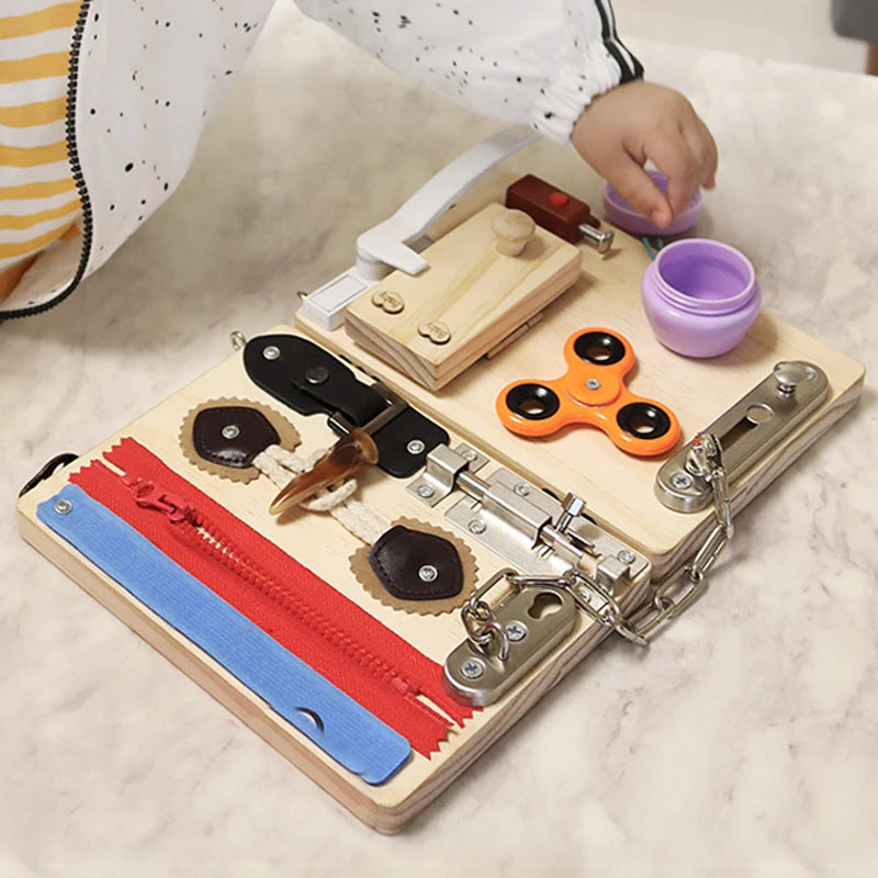 Activity Busy Board Montessori Baby Toys Learning Basic Skills Fine Motor Training Latch Lock Toys Toddler Cognition Sensory Toy