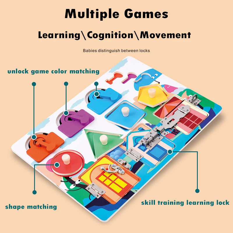 Activity Busy Board Montessori Baby Toys Learning Basic Skills Fine Motor Training Latch Lock Toys Toddler Cognition Sensory Toy