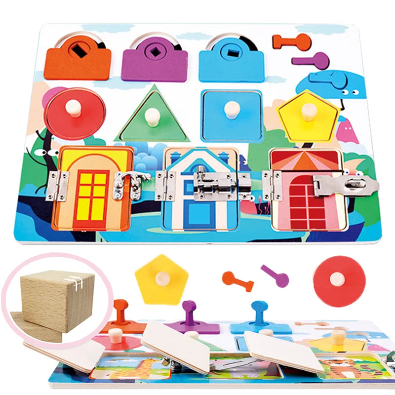 Activity Busy Board Montessori Baby Toys Learning Basic Skills Fine Motor Training Latch Lock Toys Toddler Cognition Sensory Toy