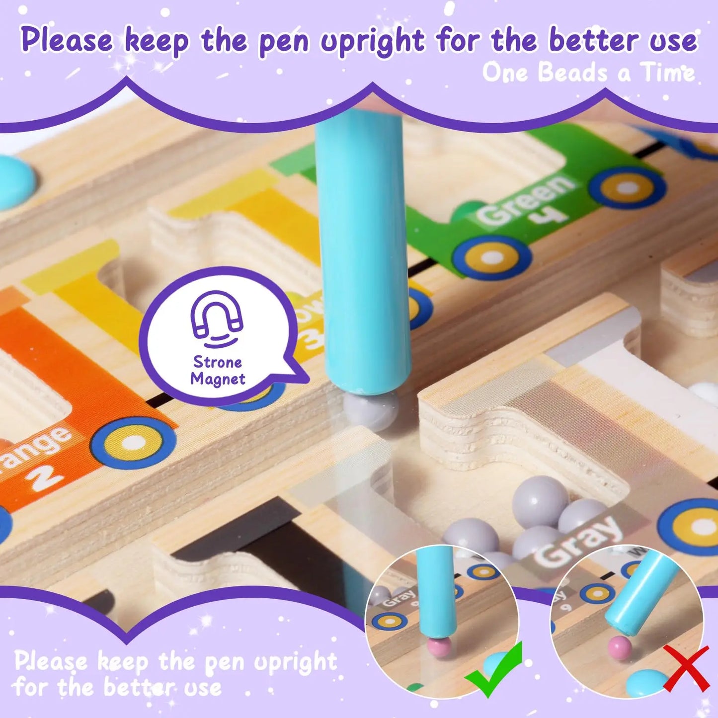 Magnetic Color and Number Maze Montessori Toys Wooden Magnet Balls Puzzle Learning Educational Sensory Toy for Toddlers and Kids