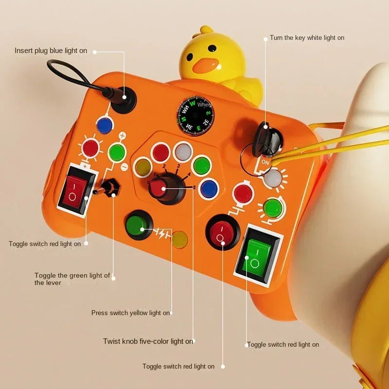 Montessori Busy Board Sensory Toys Wooden With LED Light Switch Control Board Travel Activities Children Games For 2-4 Years Old
