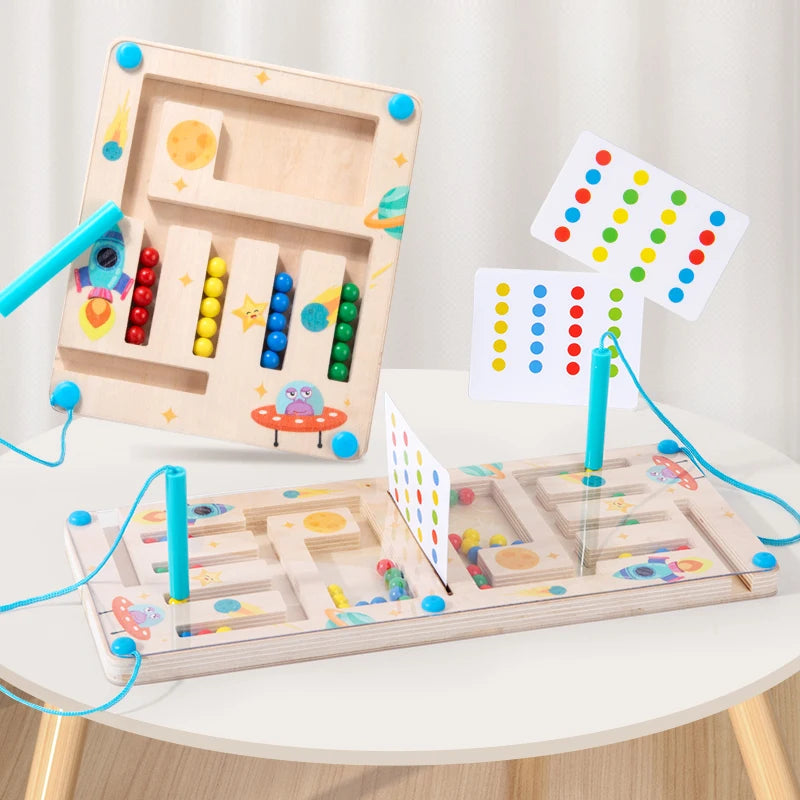 Magnetic Bead Maze Toy for Kids - Color & Number Cognition Train Fine Motor Skills Improve Focus Parent-Child Interactive Game