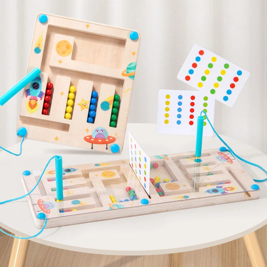 Magnetic Bead Maze Toy for Kids - Color & Number Cognition Train Fine Motor Skills Improve Focus Parent-Child Interactive Game