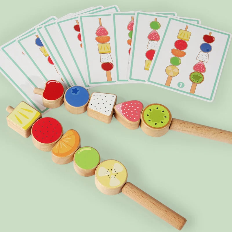 Wooden Beads Mastery Kit Logic Game Thinking Training Stacking Blocks Color Shape Matching Lacing Bead for Boys Girls Christmas