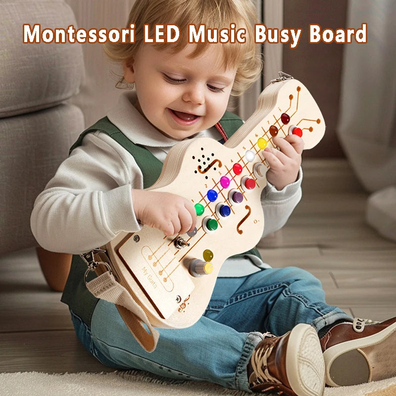 Music Busy Board Montessori Parish Toy LED Light Switch Toddlers Wooden Sensory Activitie Board Travel Activity Educational Toys