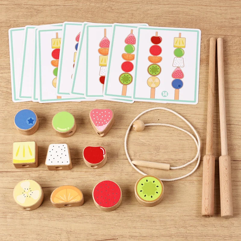 Wooden Beads Mastery Kit Logic Game Thinking Training Stacking Blocks Color Shape Matching Lacing Bead for Boys Girls Christmas