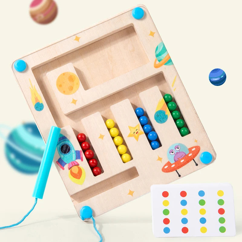 Wooden Kid Magnetic Shape Matching Maze Board Montessori Geometry Color Cognition Education Toys Color Matching Early Education