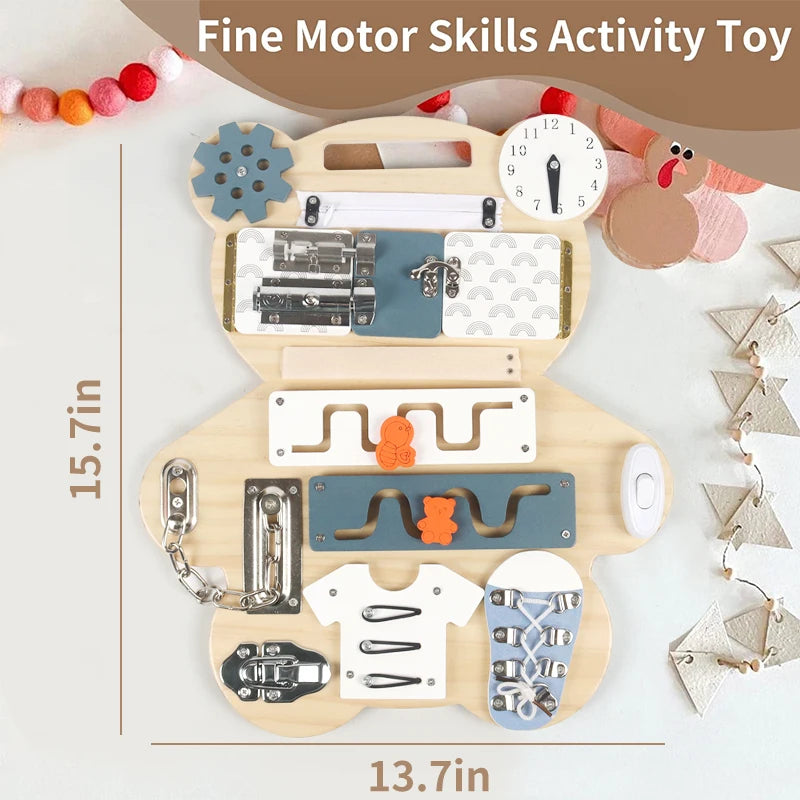 Montessori Bear Busy Board Painting Board Toy Early Learning Travel Toy Gift for Baby 2 3 4 Hands-On Life Skill Educational Toy