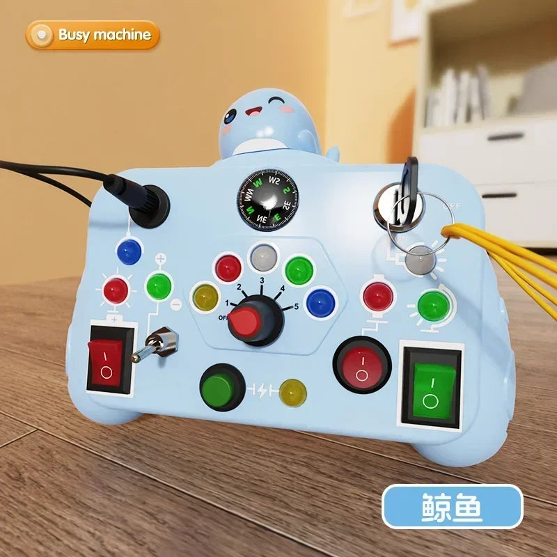 Montessori Busy Board Sensory Toys Wooden With LED Light Switch Control Board Travel Activities Children Games For 2-4 Years Old