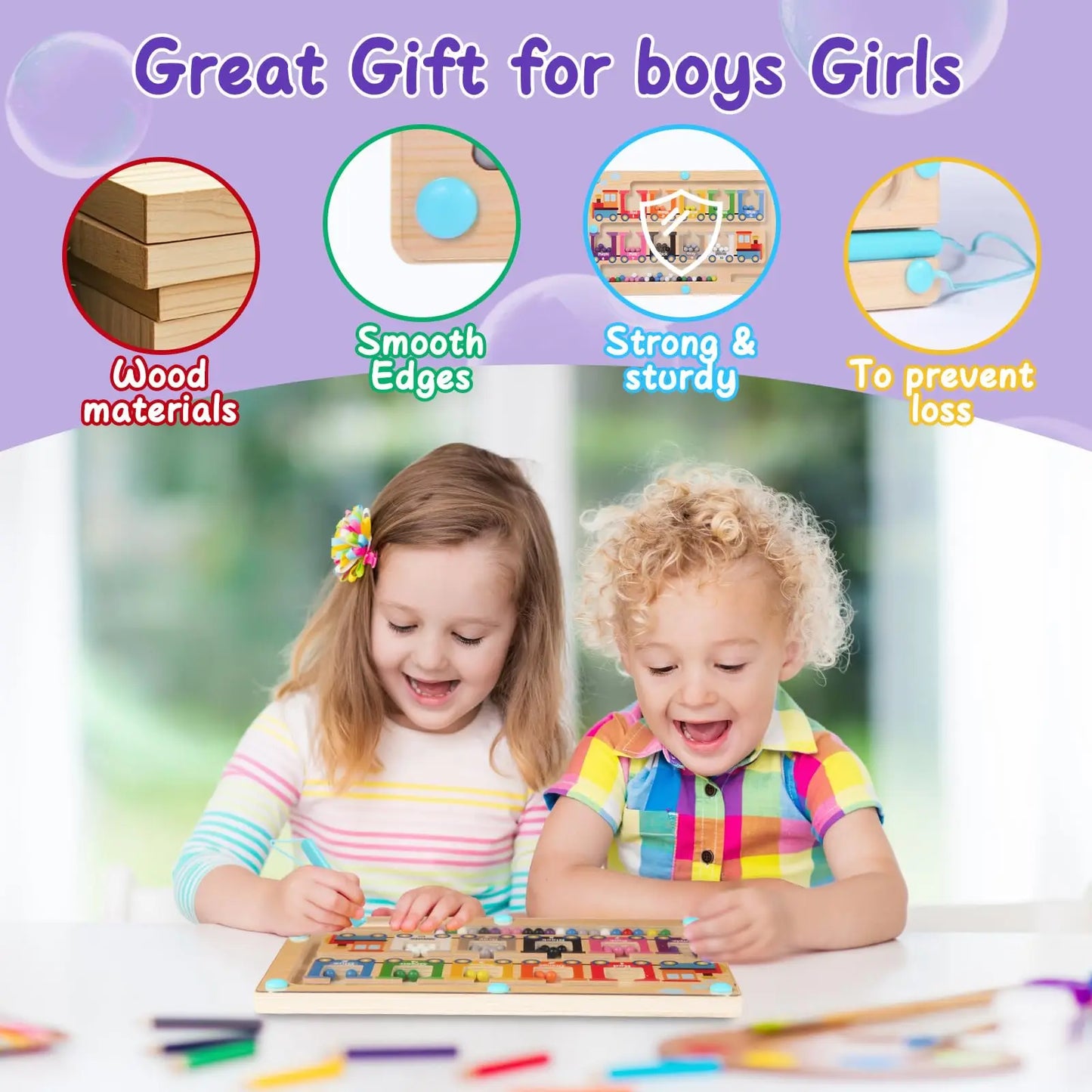 Magnetic Color and Number Maze Montessori Toys Wooden Magnet Balls Puzzle Learning Educational Sensory Toy for Toddlers and Kids