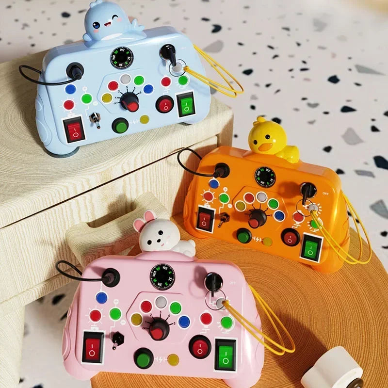 Montessori Busy Board Sensory Toys Wooden With LED Light Switch Control Board Travel Activities Children Games For 2-4 Years Old