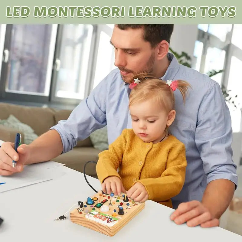 Montessori Wooden Busy Board Switch Toys Button LED Lights Sensory Learning Through Play Toddler Preschool Square-Shaped Circuit