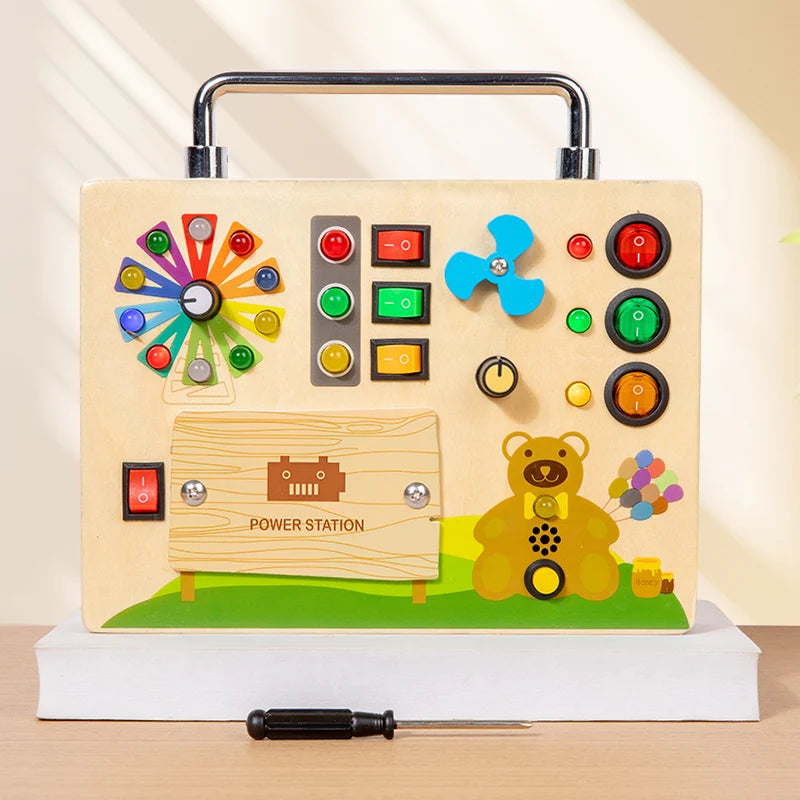 Wooden Sensory Busy Board Montessori Toys Kids Switch Socket Button Electronic Led Light Switch Thinking Game Toddler Senses
