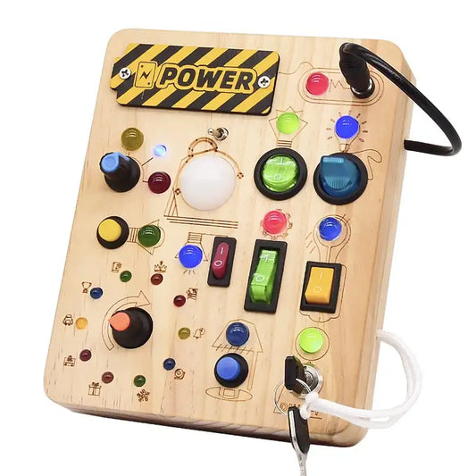 Montessori Wooden Busy Board Switch Toys Button LED Lights Sensory Learning Through Play Toddler Preschool Square-Shaped Circuit