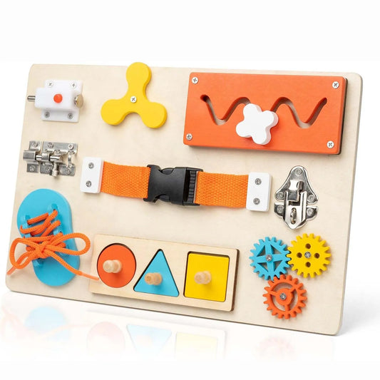 Montessori Busy Board for Toddlers Wooden Activity Sensory Board for Fine Motor Skills Travel Educational Learning  Toys for Kid