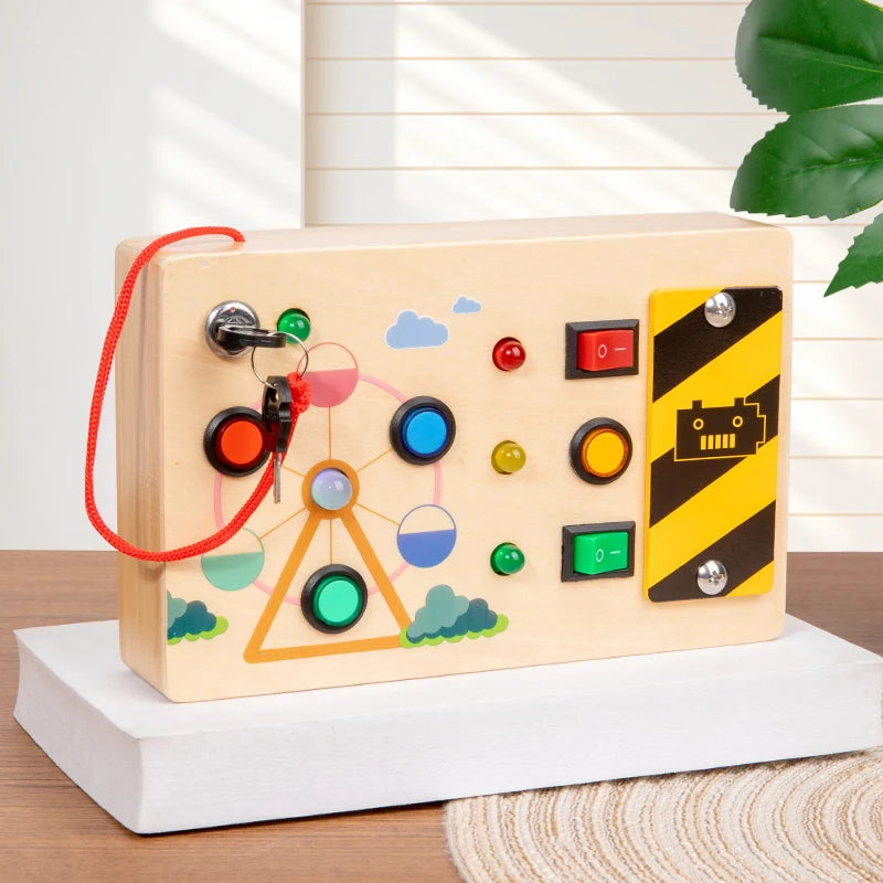 Wooden Sensory Busy Board Montessori Toys Kids Switch Socket Button Electronic Led Light Switch Thinking Game Toddler Senses