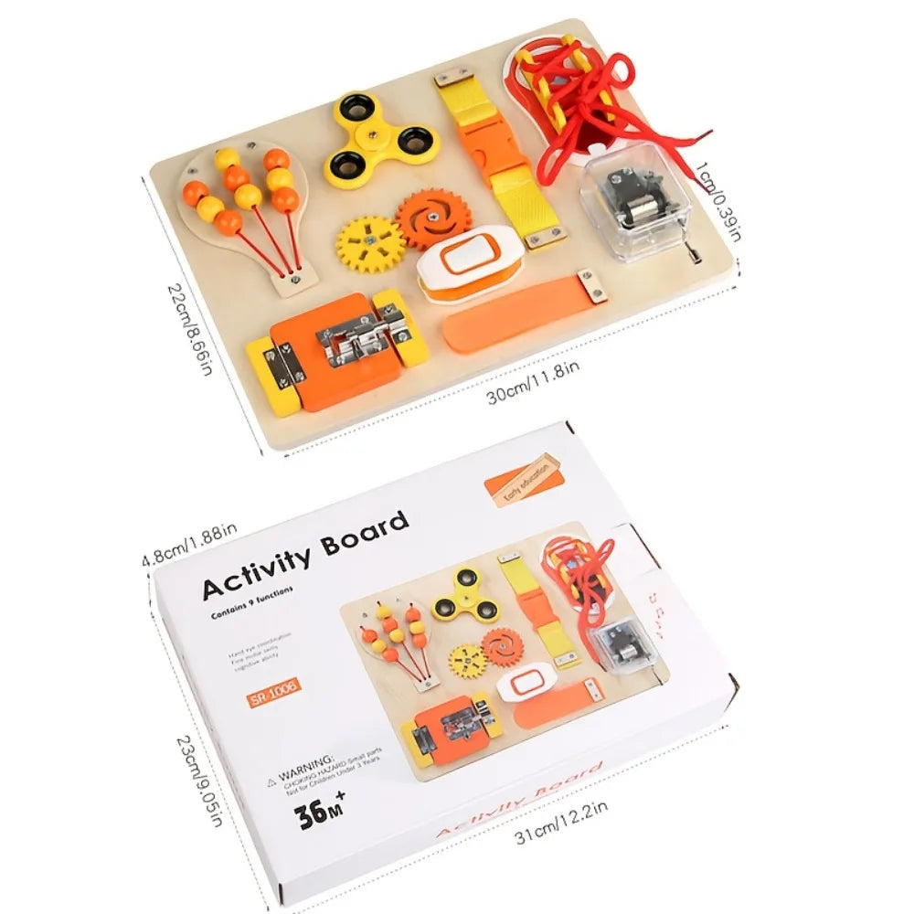 Wooden Busy Board Sensory Activity Toy for Kids Locks Toy Toddler Fine Motor Skills STEM Toy Latches Board for Boys Girls
