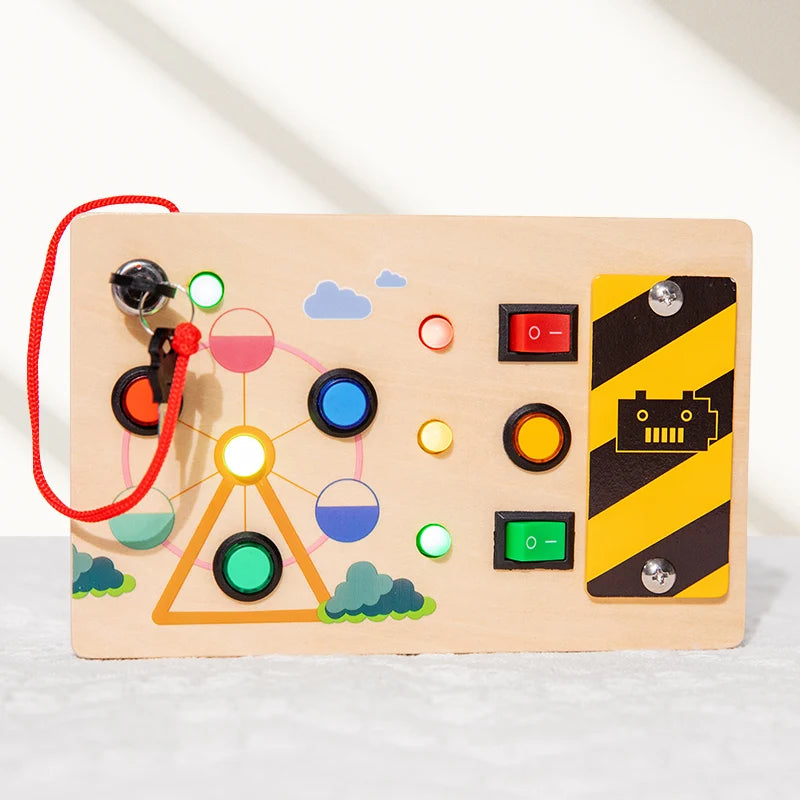 Wooden Sensory Busy Board Montessori Toys Kids Switch Socket Button Electronic Led Light Switch Thinking Game Toddler Senses