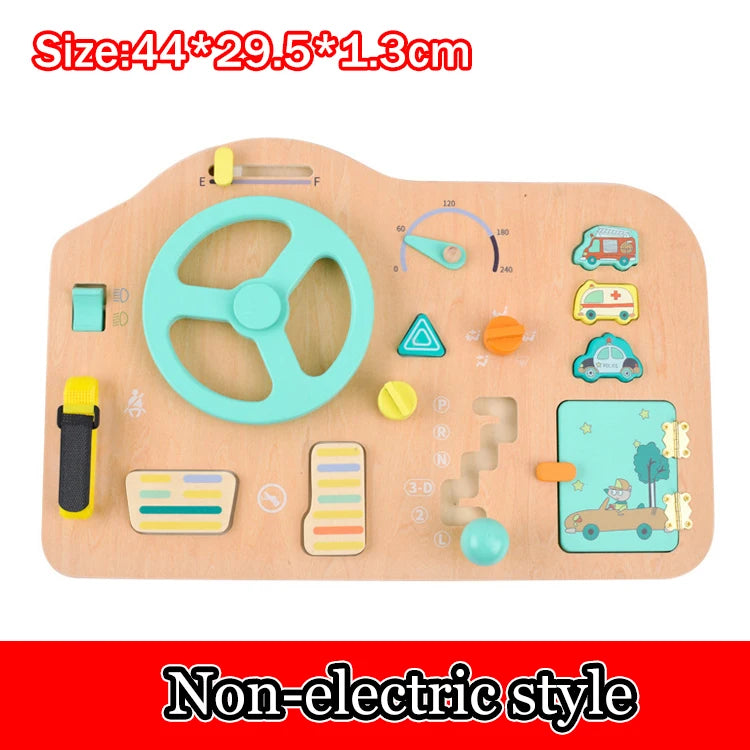 Montessori Wooden Steering Wheel Busy Board Toys Car Light Switch Sensory Games Fine Motor Training Children Travel Play Toys