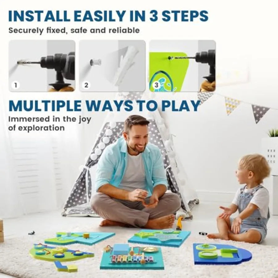 Wooden Wall Busy Board Panels Toddler Learning Activity Center Montessori Philosophy Sensory Educational Toys Conducive to All-