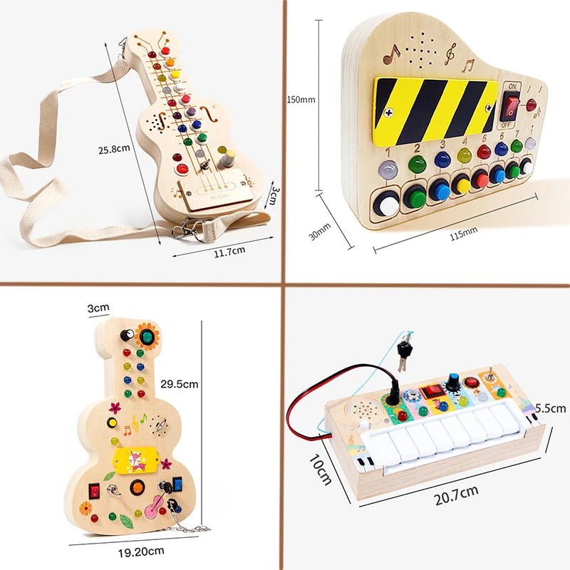 Music Busy Board Montessori Parish Toy LED Light Switch Toddlers Wooden Sensory Activitie Board Travel Activity Educational Toys