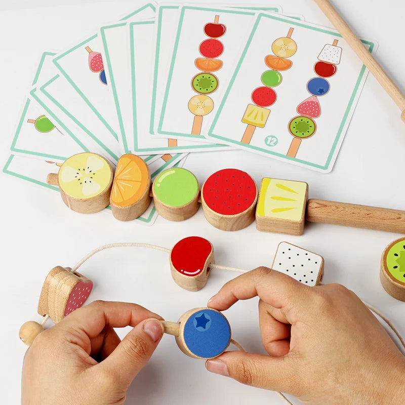 Wooden Beads Mastery Kit Logic Game Thinking Training Stacking Blocks Color Shape Matching Lacing Bead for Boys Girls Christmas
