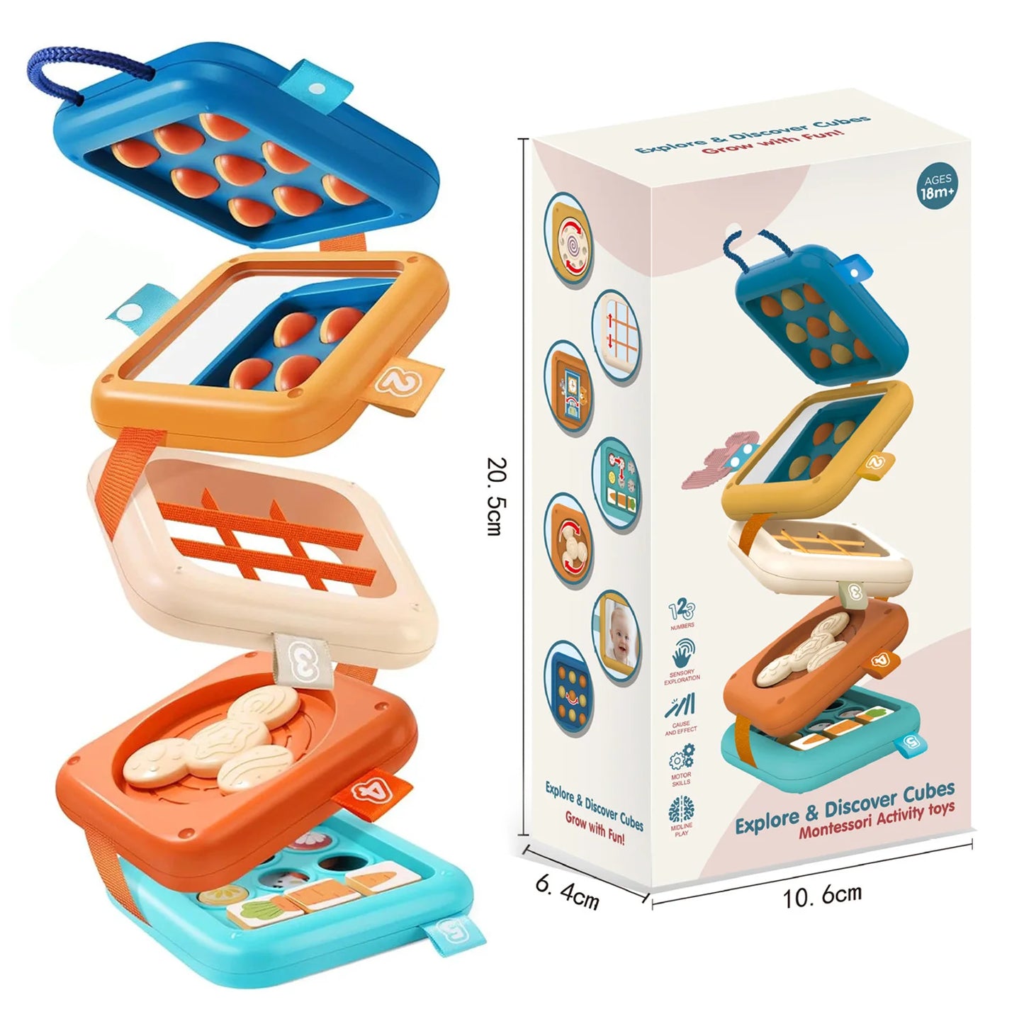 Sensory Folding Activity Cube Montessori Toys with Fine Motor Skills Travel Busy Board Busy Cube Gifts for Baby Kid Gift Toddler