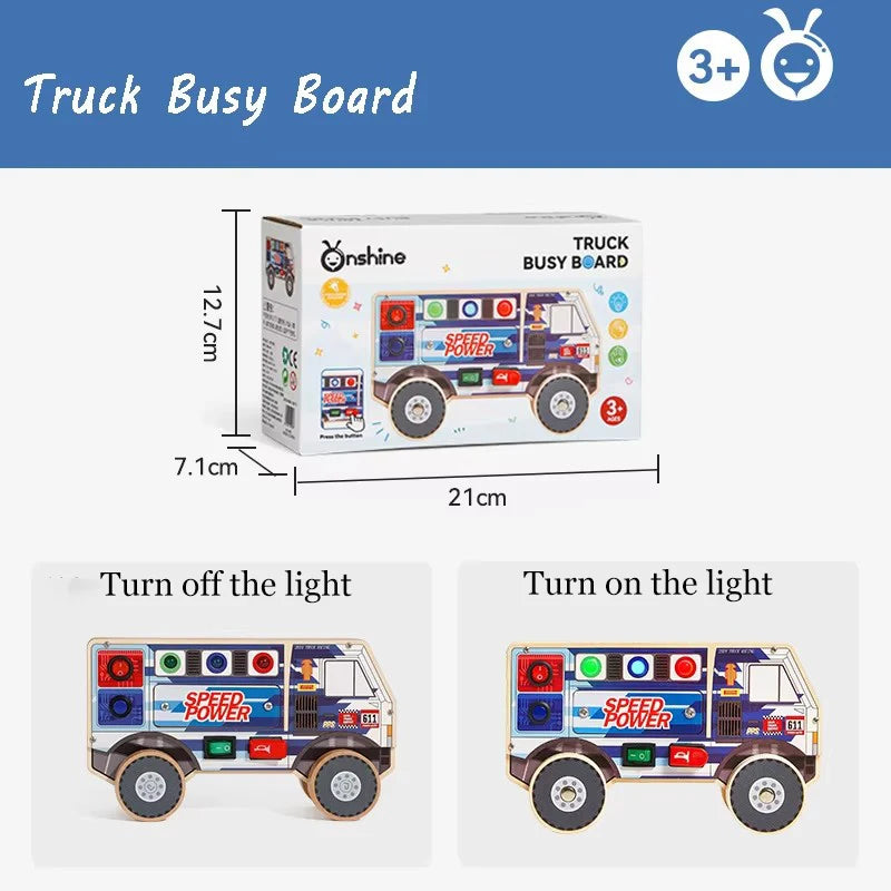 Montessori Wooden Steering Wheel Busy Board Toys Car Light Switch Sensory Games Fine Motor Training Children Travel Play Toys