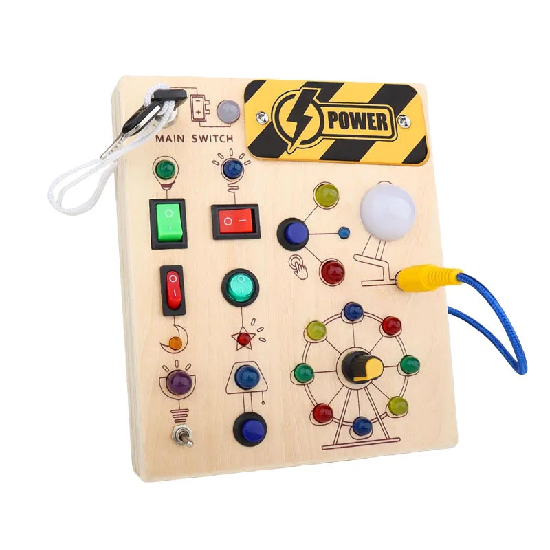 Montessori Toys Wooden Busy Board Switch Toys With Button LED Lights Sensory Travel Toys for Toddler Preschool Learning Activity