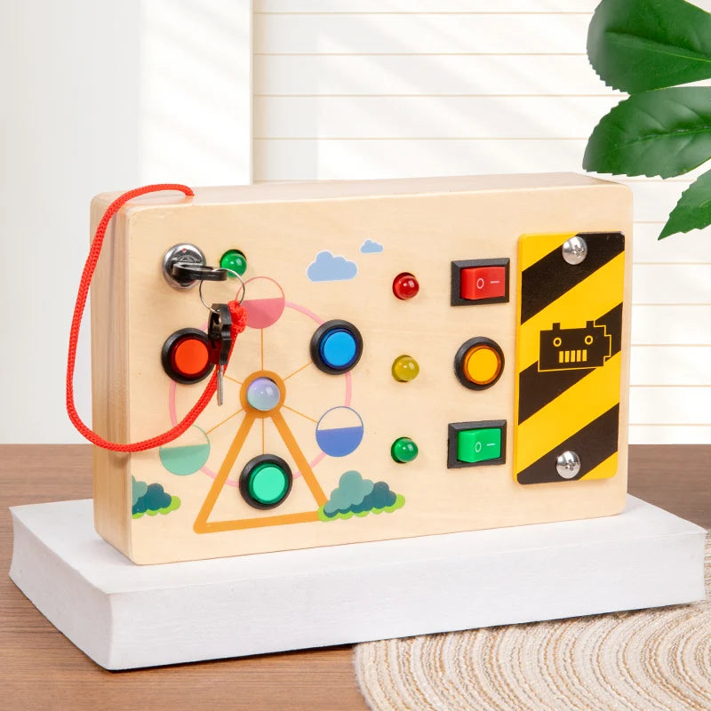 Wooden Sensory Busy Board Montessori Toys Kids Switch Socket Button Electronic Led Light Switch Thinking Game Toddler Senses