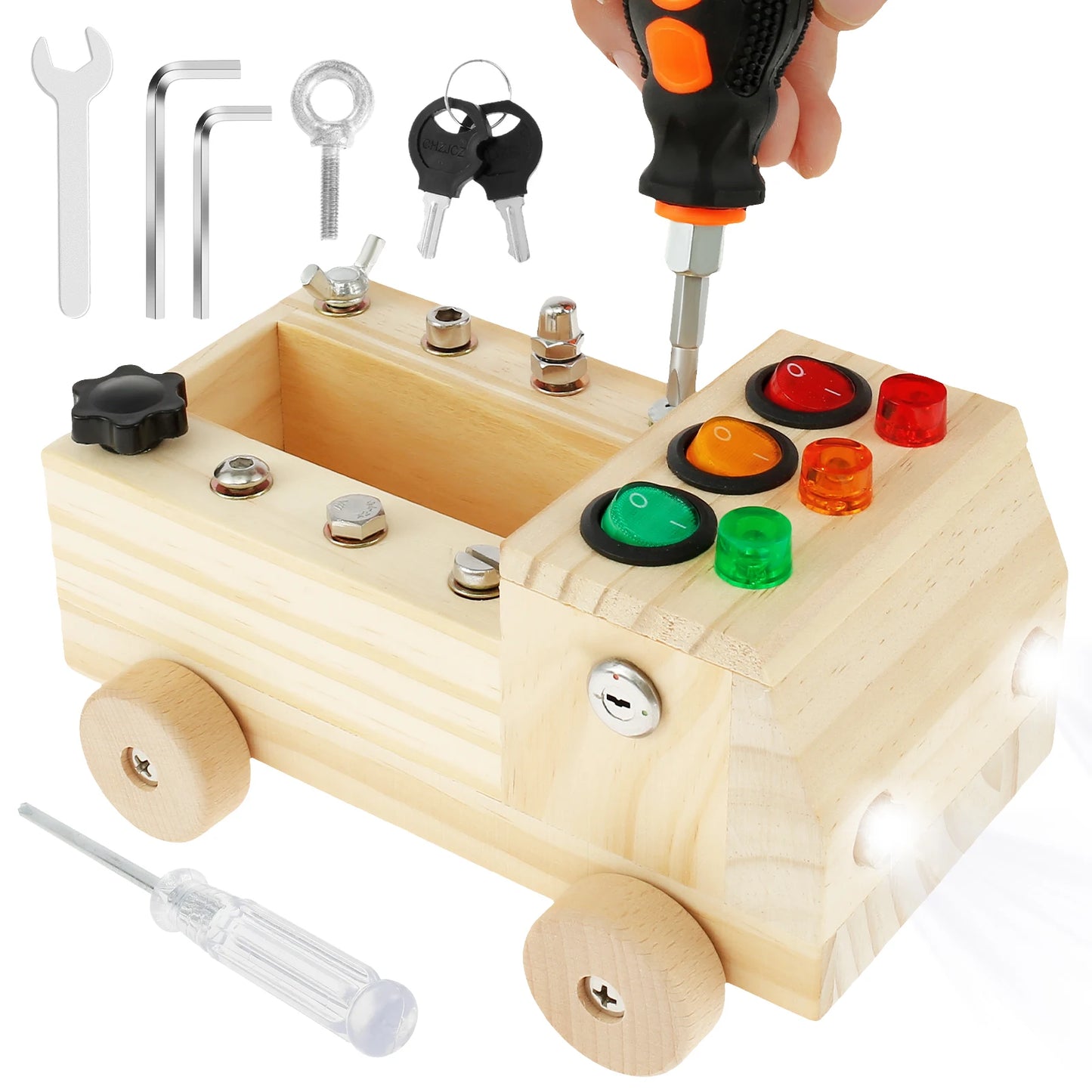 Montessori Wooden Busy Board with LED Light switches, Sensory Toys Light Switch Fidget Board Travel Toys for Toddler