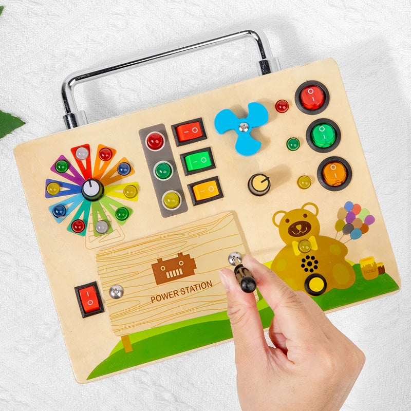 Wooden Sensory Busy Board Montessori Toys Kids Switch Socket Button Electronic Led Light Switch Thinking Game Toddler Senses