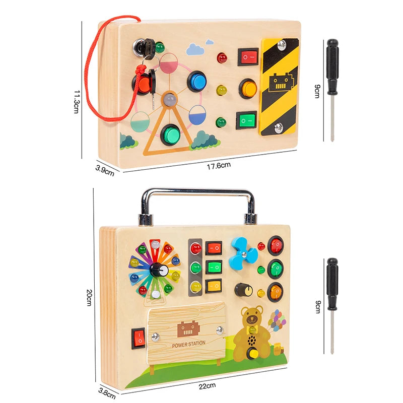 Wooden Sensory Busy Board Montessori Toys Kids Switch Socket Button Electronic Led Light Switch Thinking Game Toddler Senses