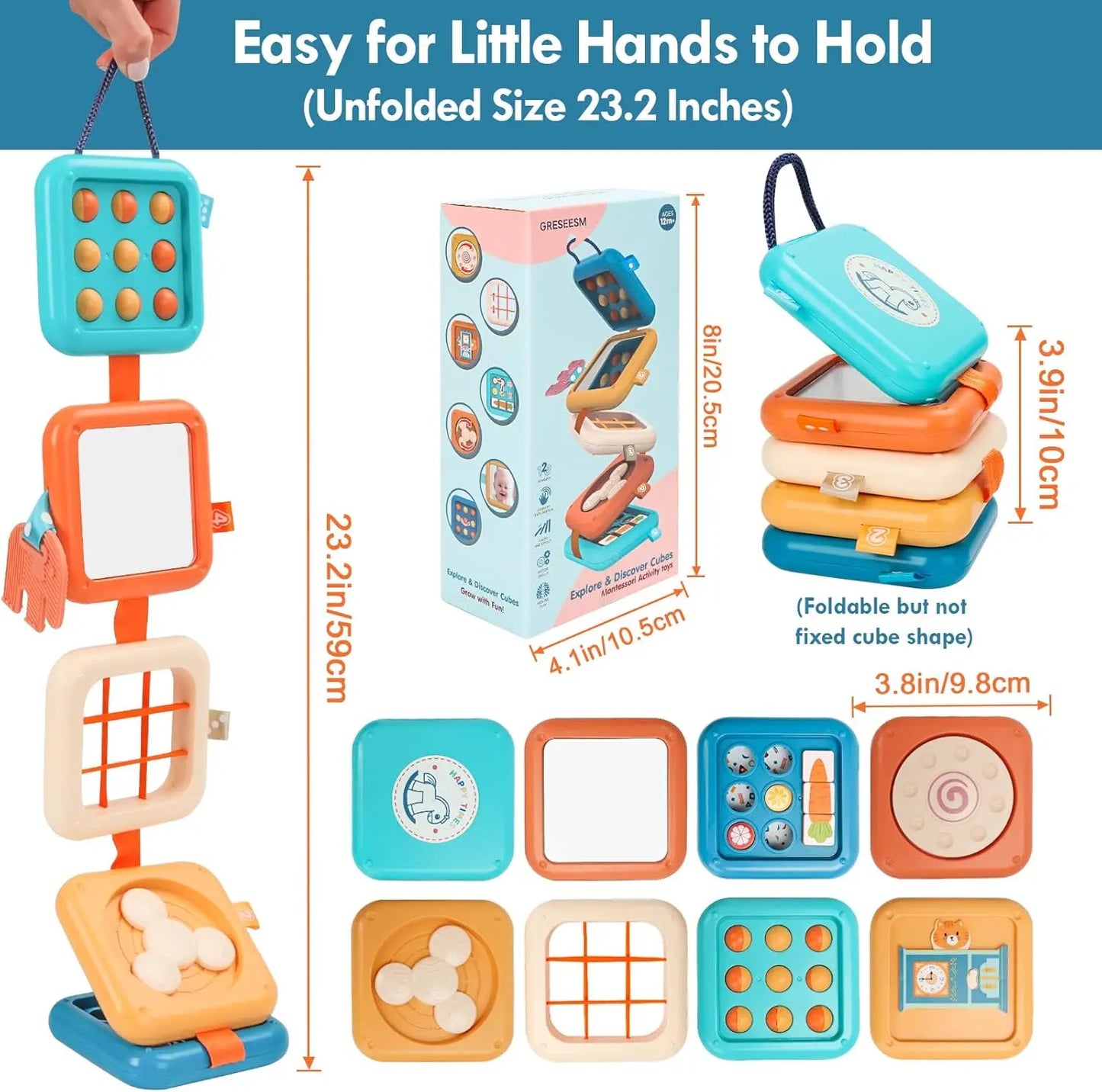 Sensory Folding Activity Cube Montessori Toys with Fine Motor Skills Travel Busy Board Busy Cube Gifts for Baby Kid Gift Toddler