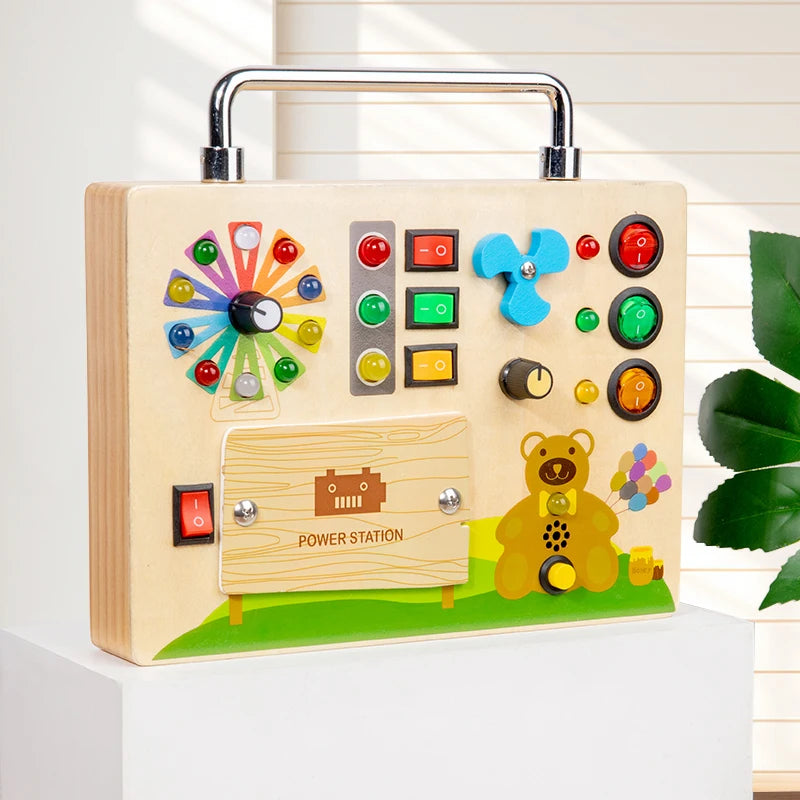 Wooden Sensory Busy Board Montessori Toys Kids Switch Socket Button Electronic Led Light Switch Thinking Game Toddler Senses