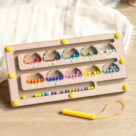 Kids Toys 2 in 1 Wooden Magnetic Color & Number Maze with Drawing Board Color Sorting Counting Matching Toy