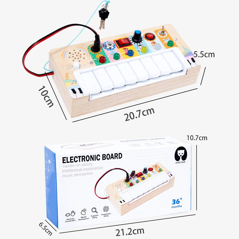 Music Busy Board Montessori Parish Toy LED Light Switch Toddlers Wooden Sensory Activitie Board Travel Activity Educational Toys