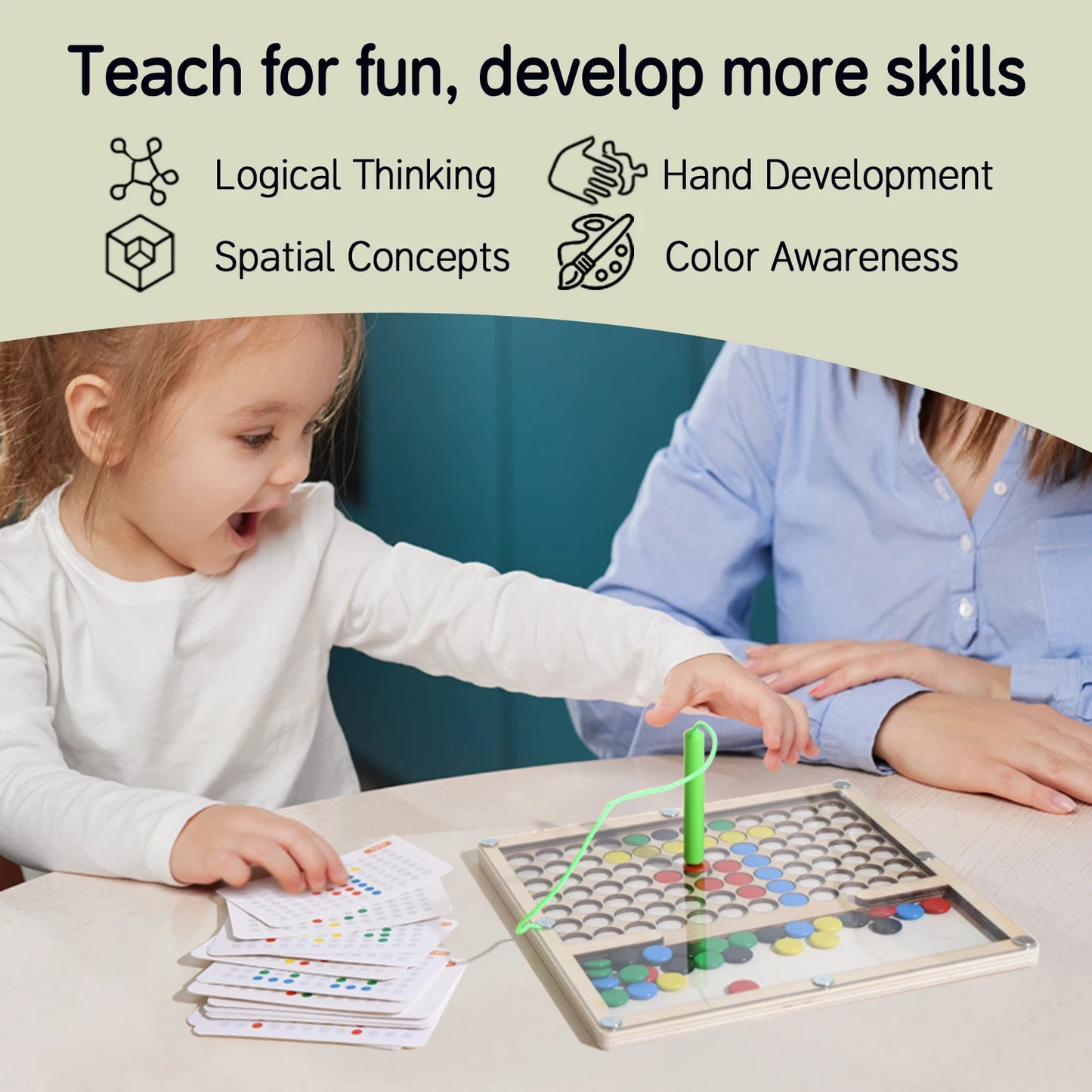 Magnetic Bead Maze for Toddlers DIY Doodle Board with Magnetic Pen Card Puzzle Montessori Educational Preschool Travel Toy Gifts