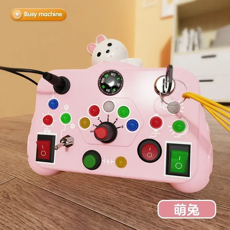 Montessori Busy Board Sensory Toys Wooden With LED Light Switch Control Board Travel Activities Children Games For 2-4 Years Old