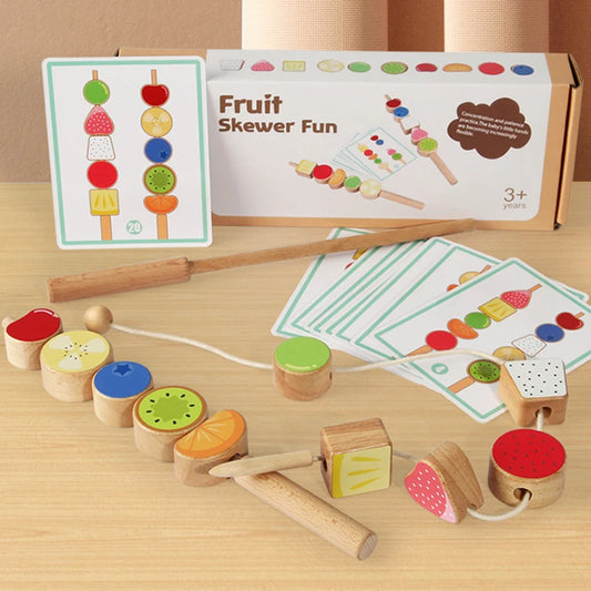 Wooden Beads Mastery Kit Logic Game Thinking Training Stacking Blocks Color Shape Matching Lacing Bead for Boys Girls Christmas