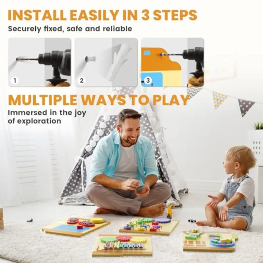 Wooden Wall Busy Board Panels Toddler Learning Activity Center Montessori Philosophy Sensory Educational Toys Conducive to All-