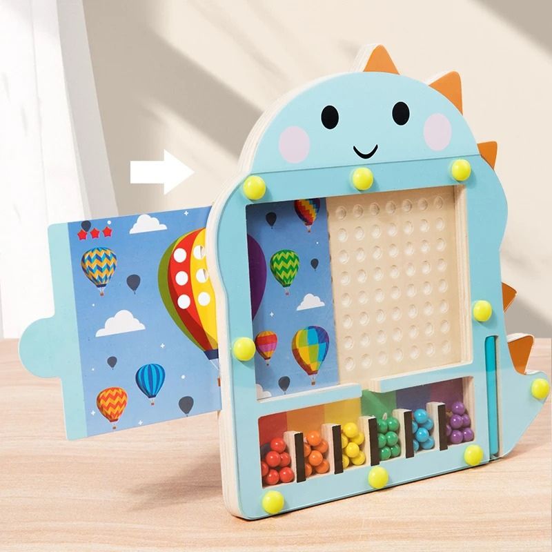 Labyrinthe Magnétique Dinosaure en Bois – Perles & Cartes à Compléter, Motricité Fine 3 Ans+