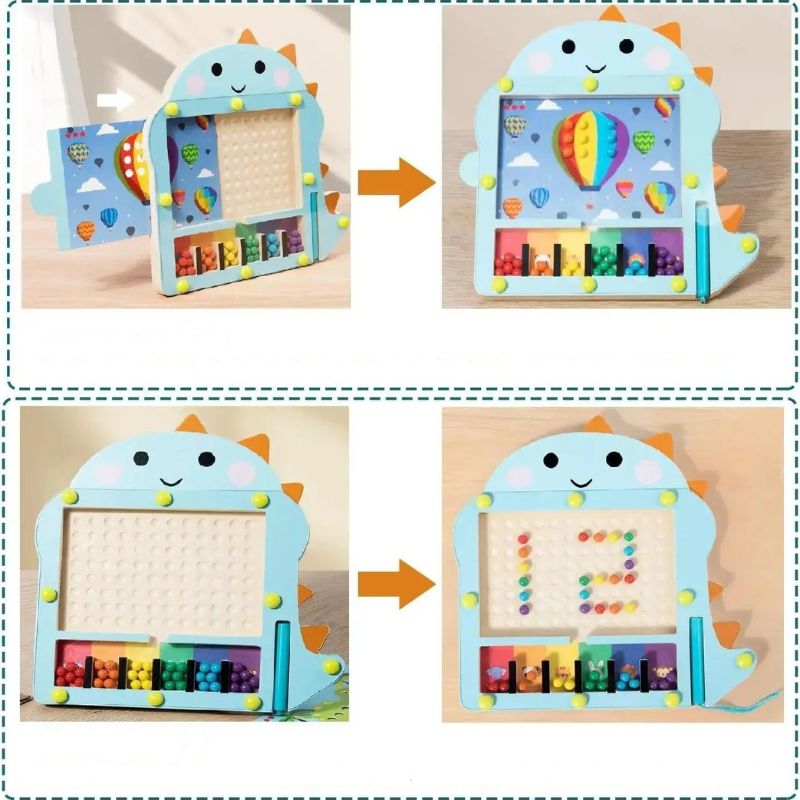 Labyrinthe Magnétique Dinosaure en Bois – Perles & Cartes à Compléter, Motricité Fine 3 Ans+