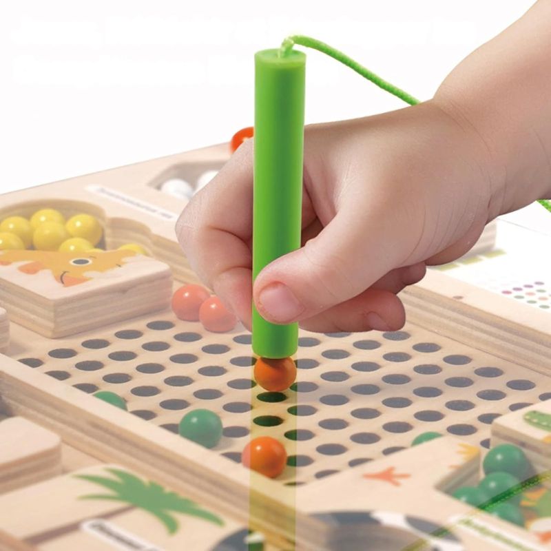 10 Dinosaures à Compter et Trier – Labyrinthe Magnétique en Bois avec Cartes à Motifs
