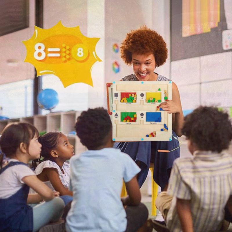 Labyrinthe Magnétique en Bois – Formes & Couleurs, Motricité Fine 3 Ans+