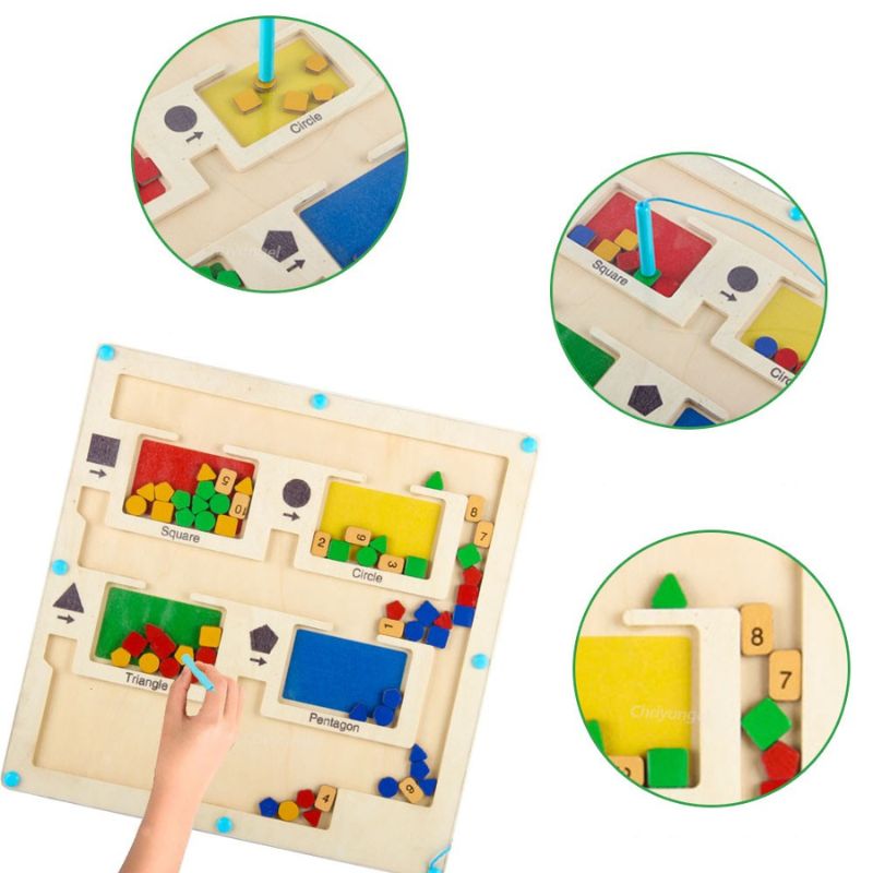 Labyrinthe Magnétique en Bois – Formes & Couleurs, Motricité Fine 3 Ans+