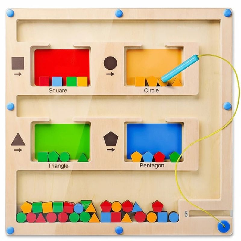 Labyrinthe Magnétique en Bois – Formes & Couleurs, Motricité Fine 3 Ans+