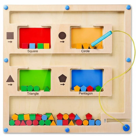 Labyrinthe Magnétique en Bois – Formes & Couleurs, Motricité Fine 3 Ans+